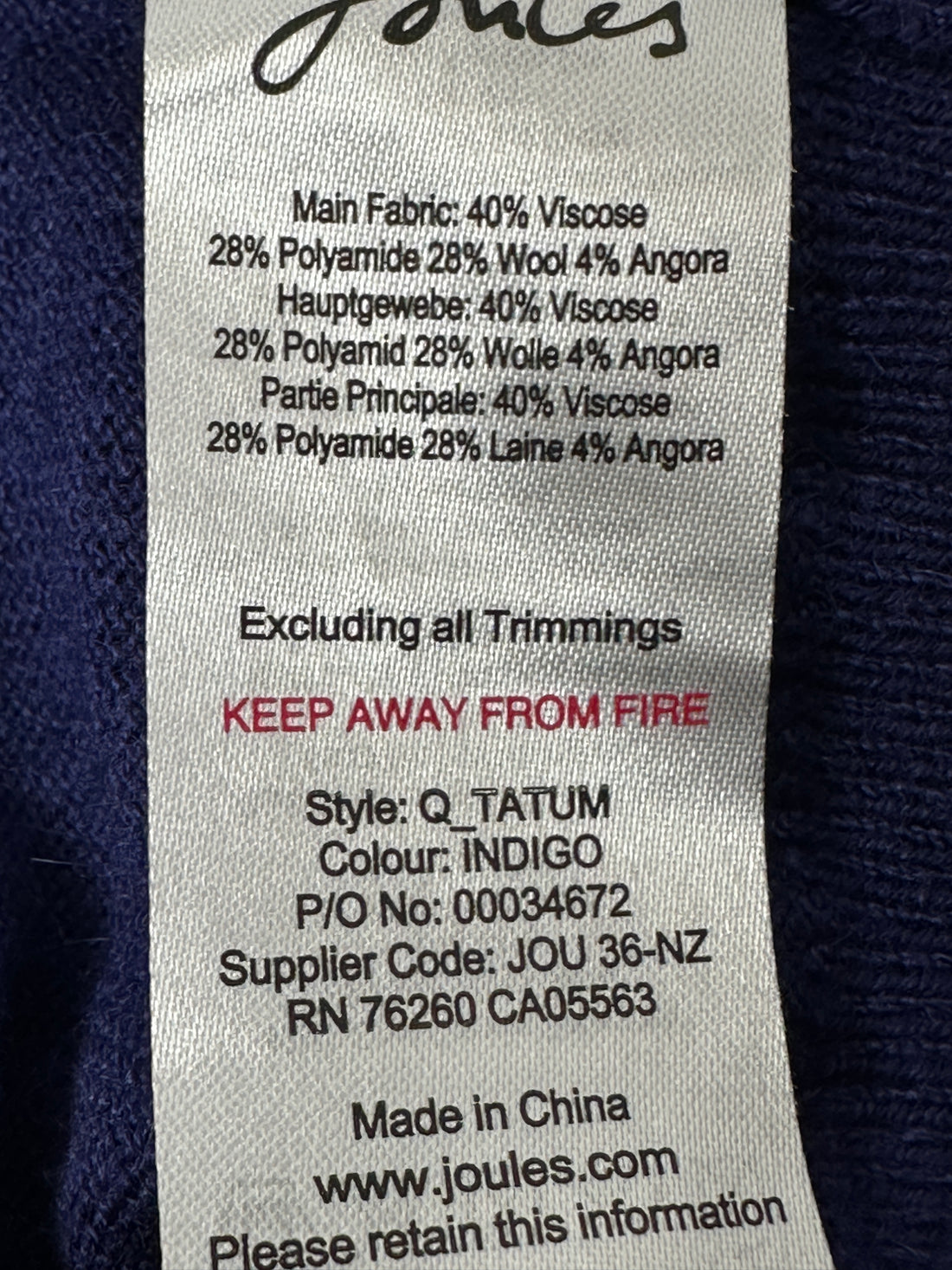 Joules Blue V-Neck Jumper - Size 14