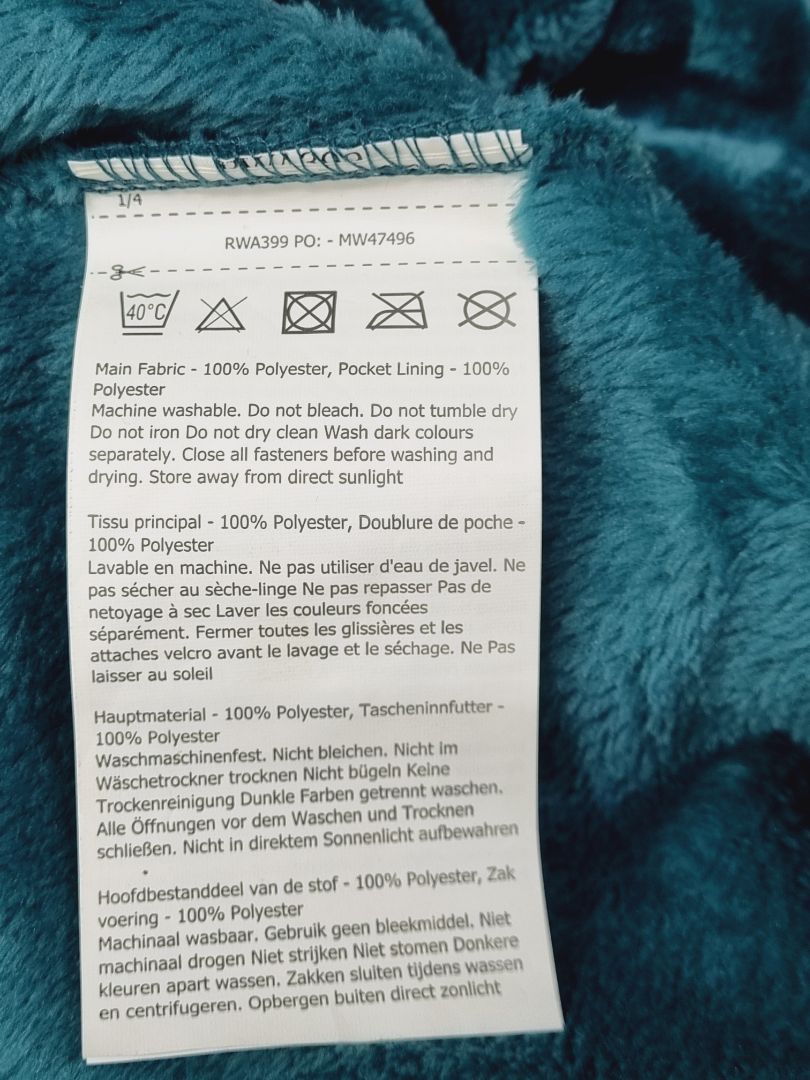 Regatta Teal Fluffy Zip Front Fleece Jacket - Size 12