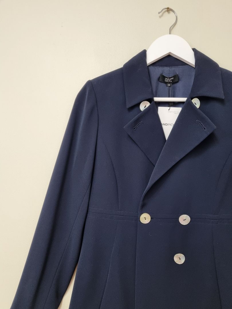 Philippe Adec Navy Longline Blazer - Size 8