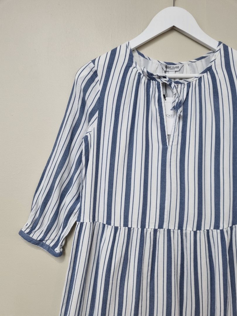 Great Plains Blue White Tiered Dress - Size 8
