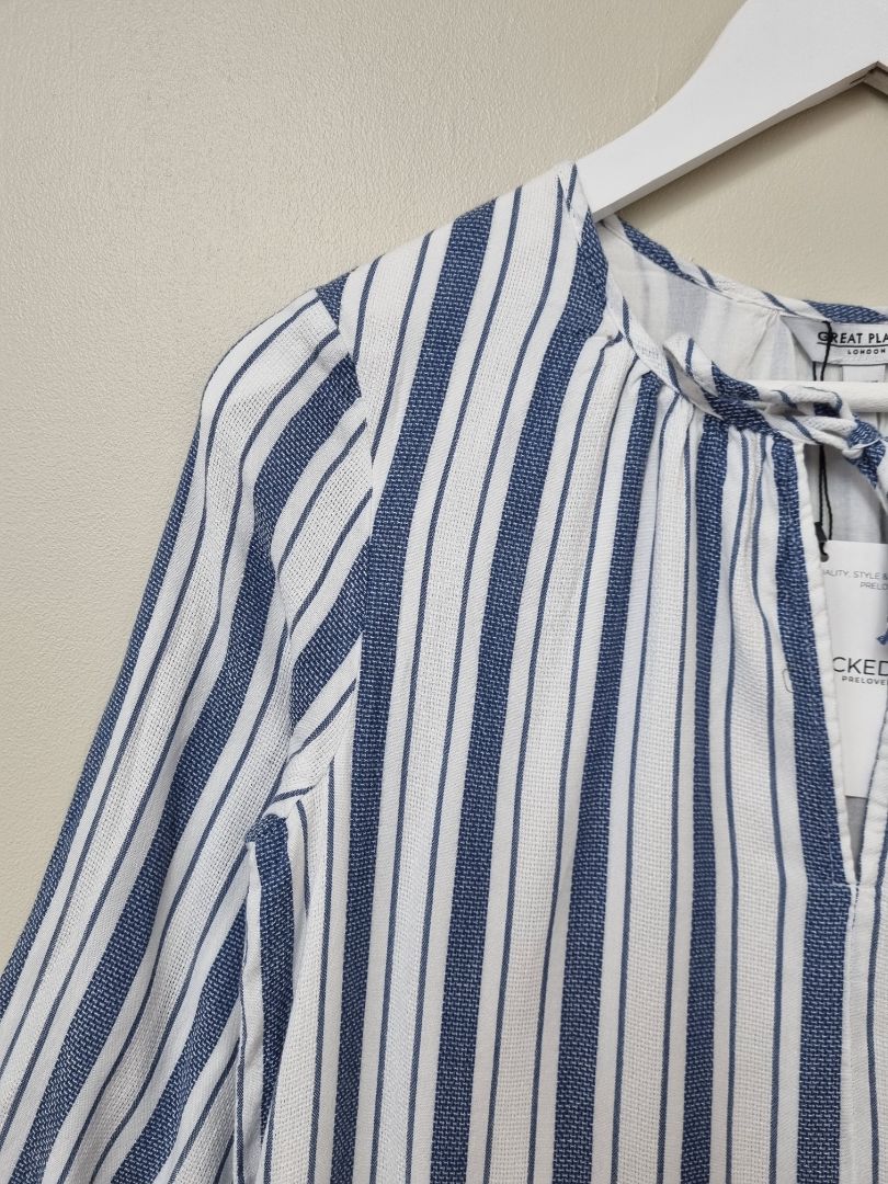 Great Plains Blue White Tiered Dress - Size 8