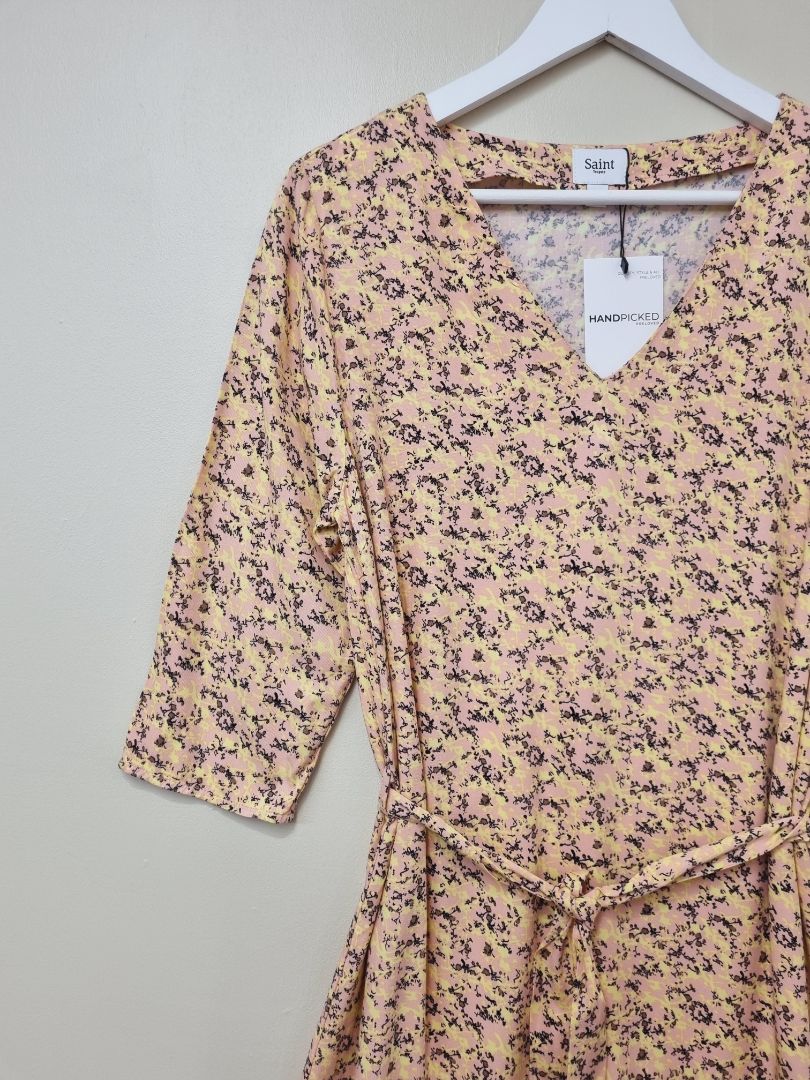 Saint Tropez Pink Yellow Ditsy Floral Dress - Size M
