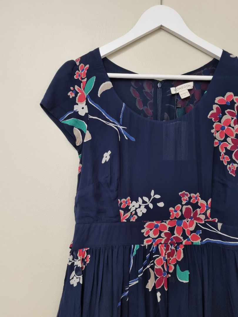 Monsoon Navy Blue Floral Dress - Size 12