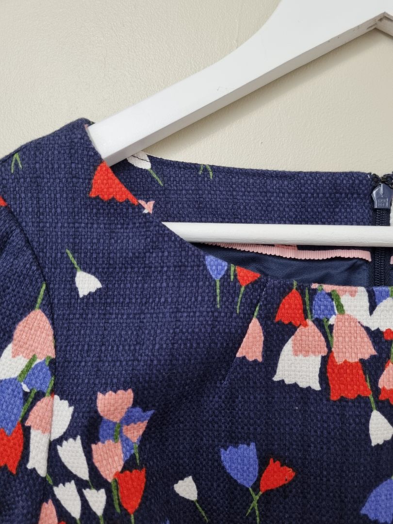 Boden Navy Mix Fleur Fitted Dress - Size 10