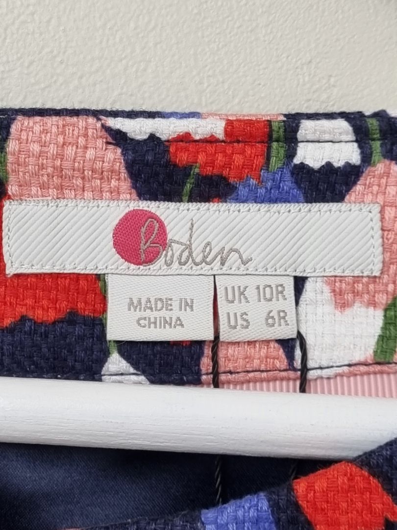 Boden Navy Mix Fleur Fitted Dress - Size 10