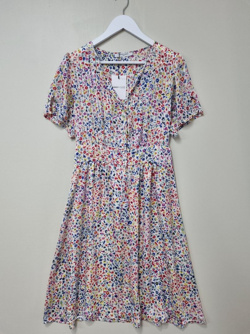 Gerard Darel White Multi Ditsy Tea Dress - Size 18