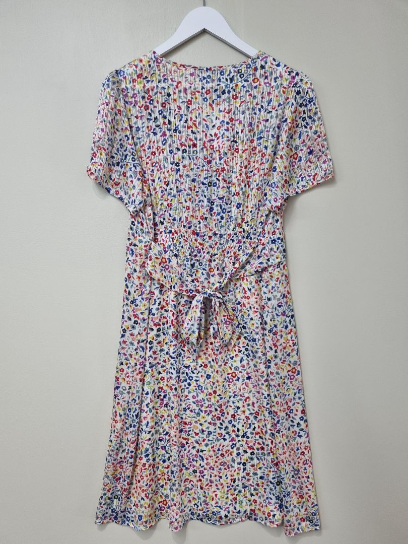 Gerard Darel White Multi Ditsy Tea Dress - Size 18