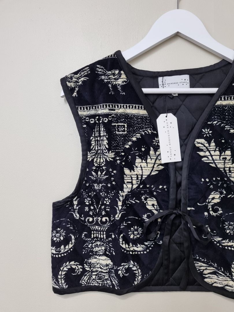 One Hundred Stars Black Vintage Damask Black Gilet Jacket