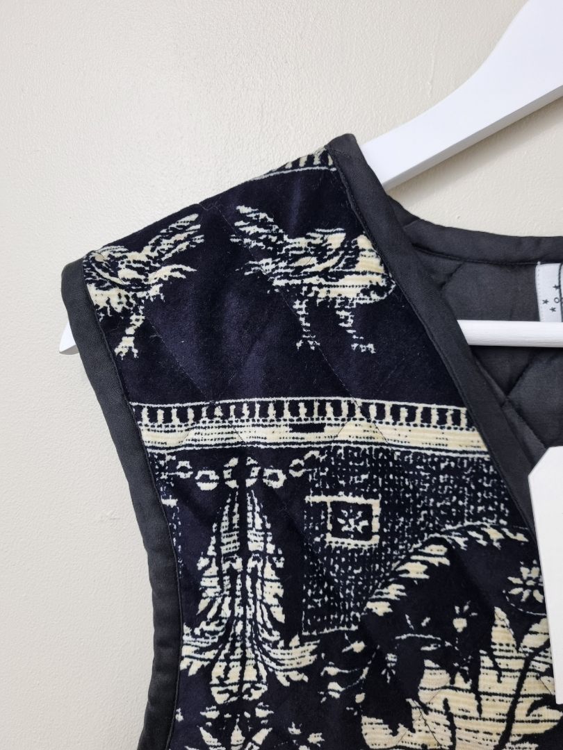 One Hundred Stars Black Vintage Damask Black Gilet Jacket