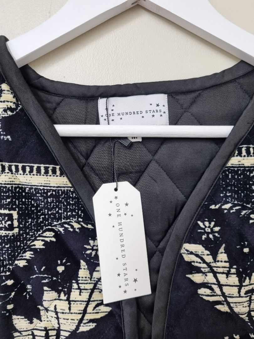 One Hundred Stars Black Vintage Damask Black Gilet Jacket