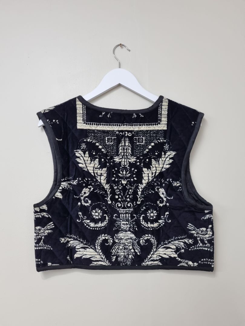 One Hundred Stars Black Vintage Damask Black Gilet Jacket