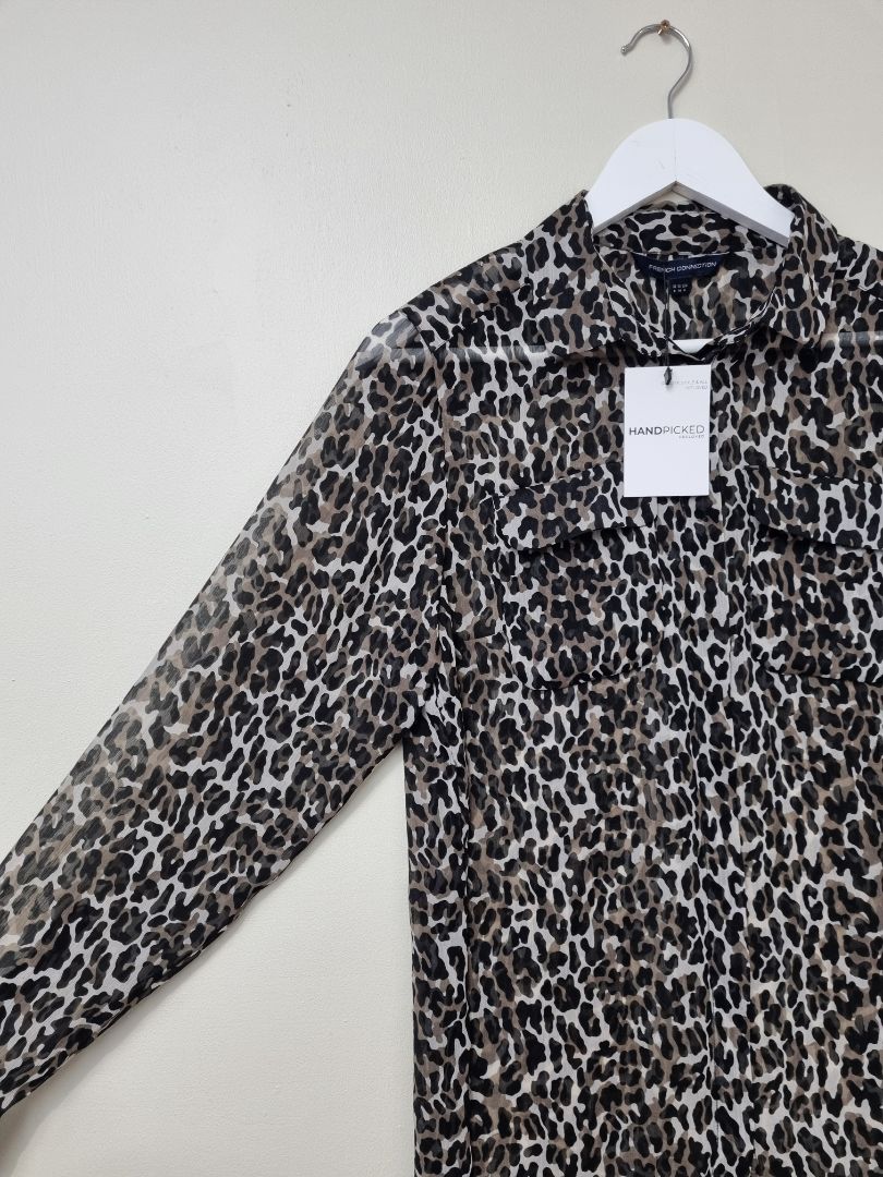 French Connection Black White Brown Animal Print Shirt - Size 8