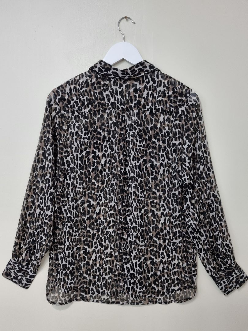 French Connection Black White Brown Animal Print Shirt - Size 8