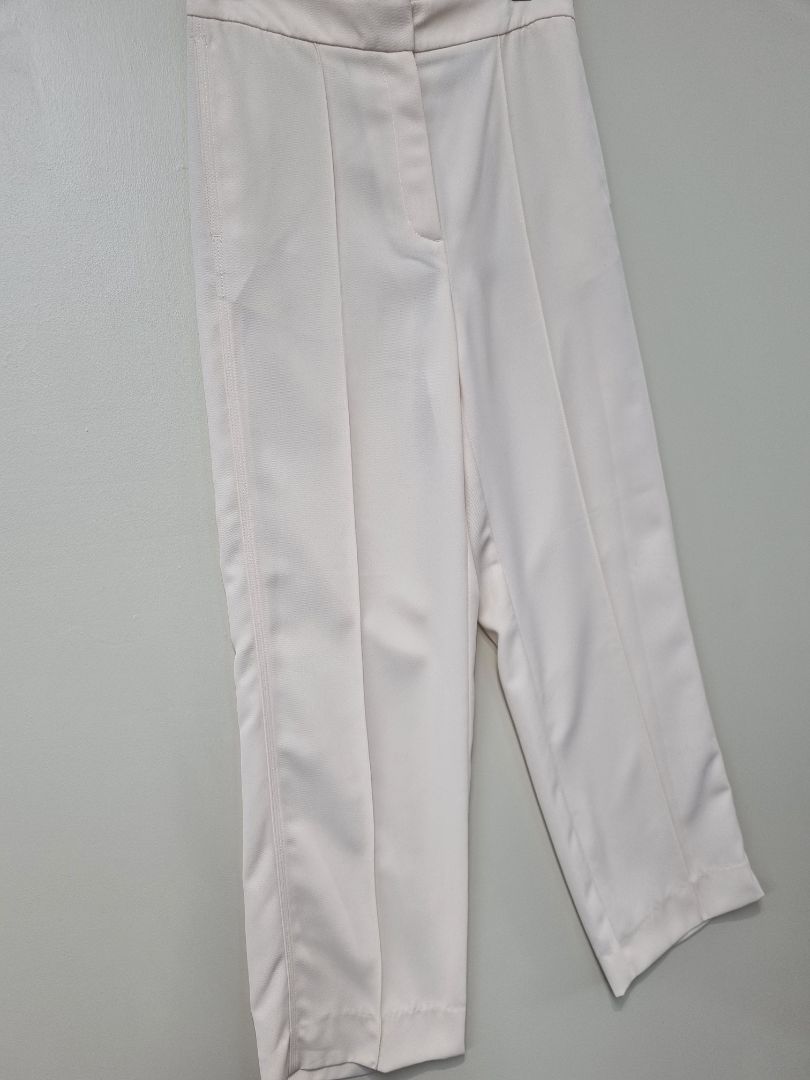 Reiss Cream Wide Leg Pleat Front Trousers - Size 12