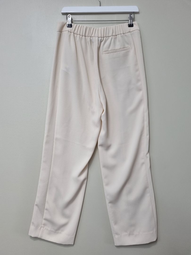 Reiss Cream Wide Leg Pleat Front Trousers - Size 12
