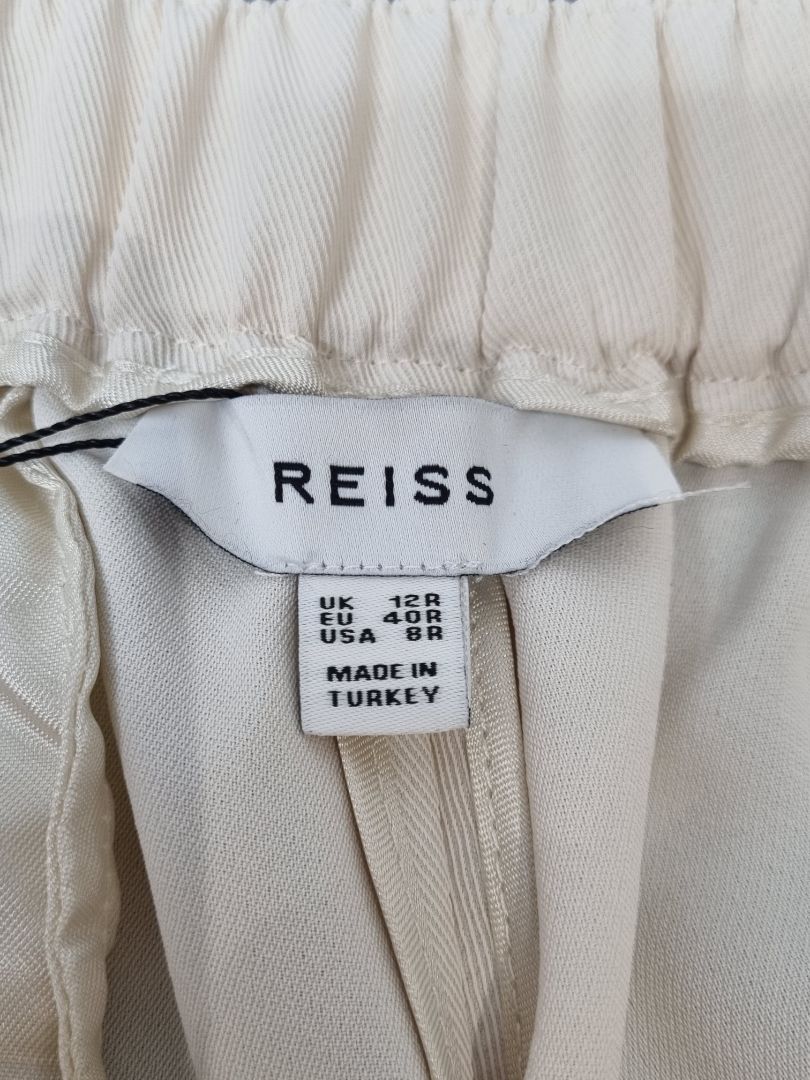 Reiss Cream Wide Leg Pleat Front Trousers - Size 12