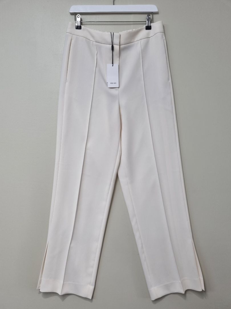 Reiss Cream Leah Wide Leg Split Leg Trouser - Size 12
