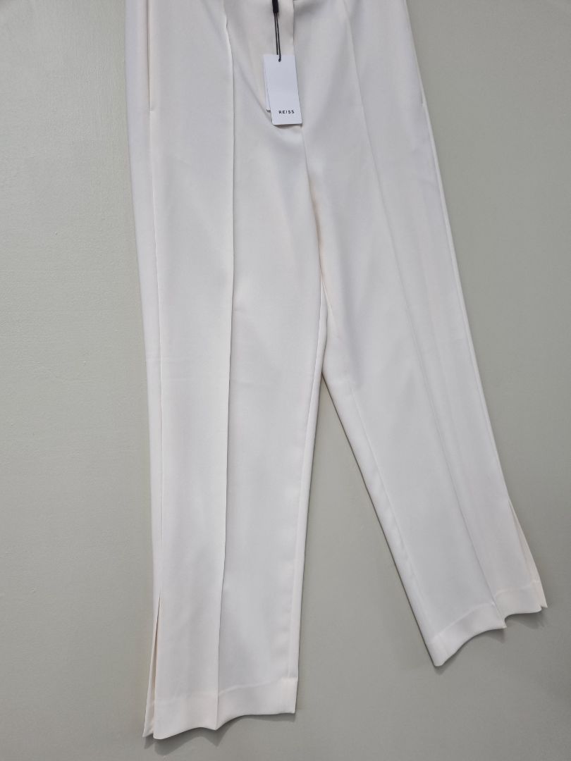 Reiss Cream Leah Wide Leg Split Leg Trouser - Size 12