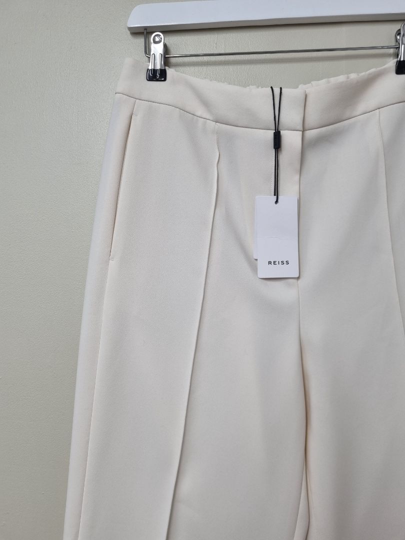 Reiss Cream Leah Wide Leg Split Leg Trouser - Size 12