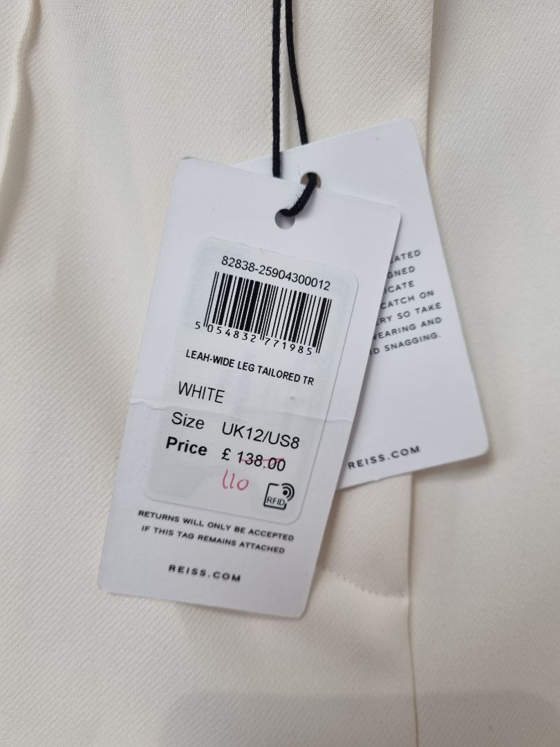 Reiss Cream Leah Wide Leg Split Leg Trouser - Size 12