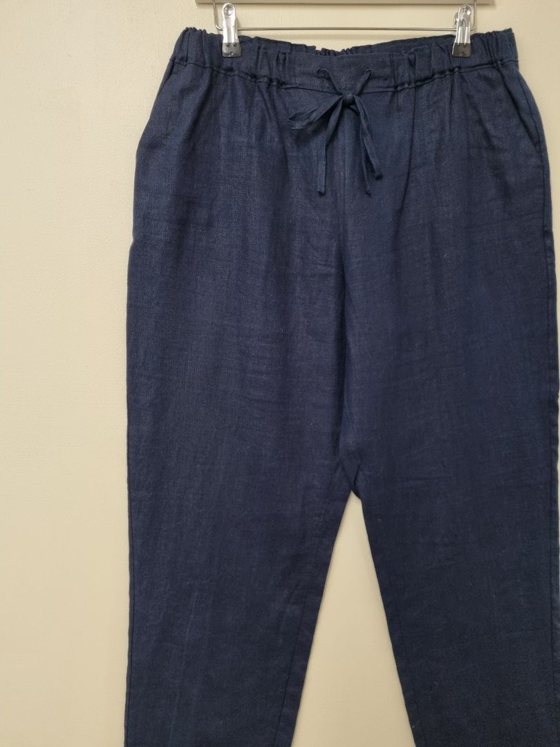 Hobbs Navy Linen Wide Leg Trousers - Size 14