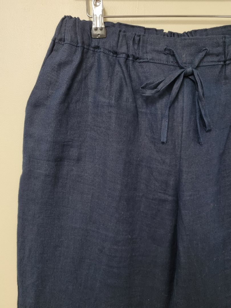 Hobbs Navy Linen Wide Leg Trousers - Size 14