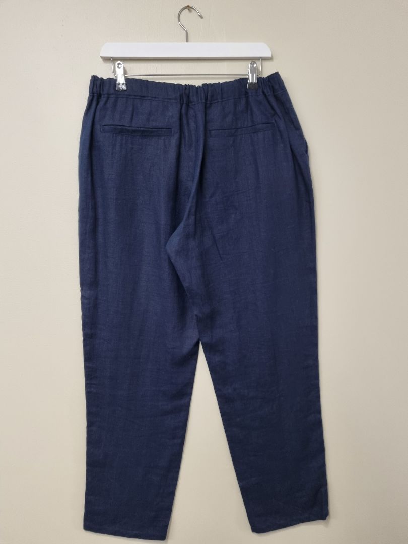 Hobbs Navy Linen Wide Leg Trousers - Size 14