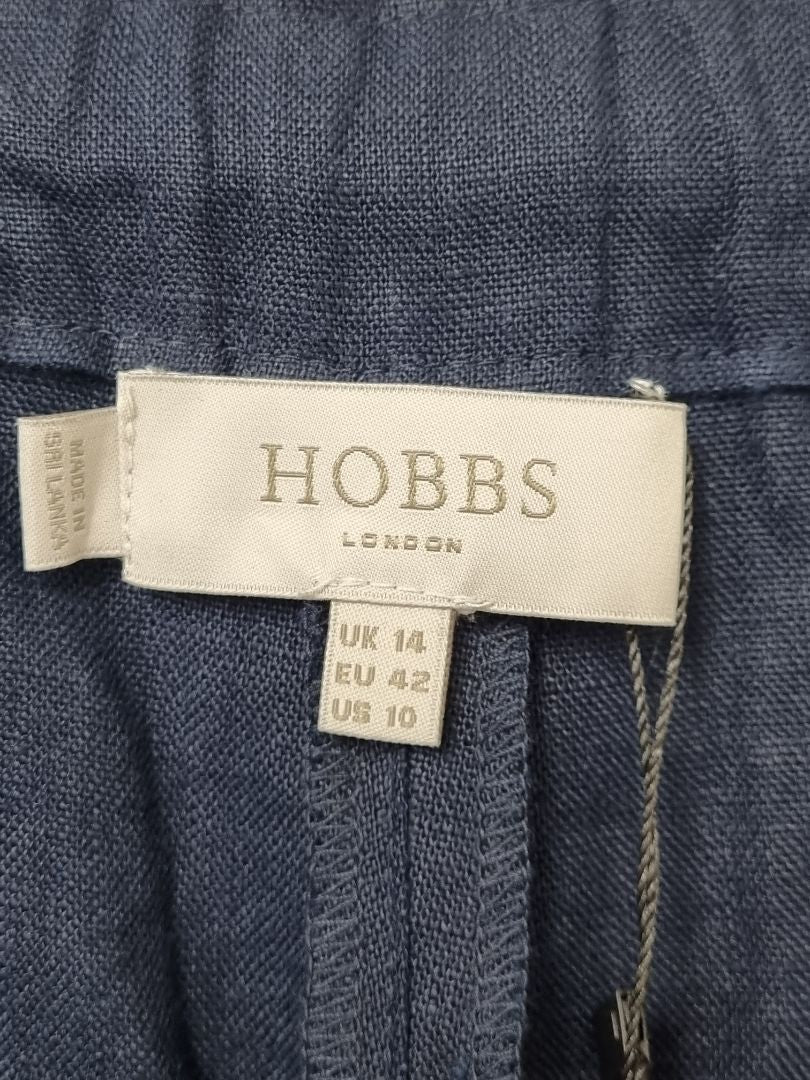 Hobbs Navy Linen Wide Leg Trousers - Size 14