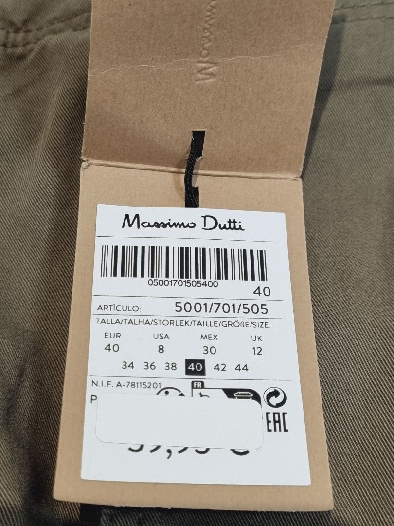Massimo Dutti Khaki Green Cargo Trousers - Size 12