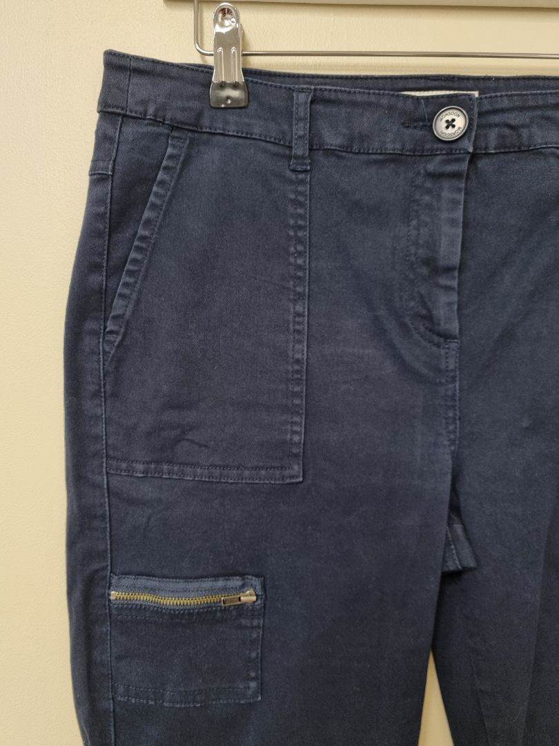 Monsoon Navy Brushed Cotton Cargo Trousers - Size 14