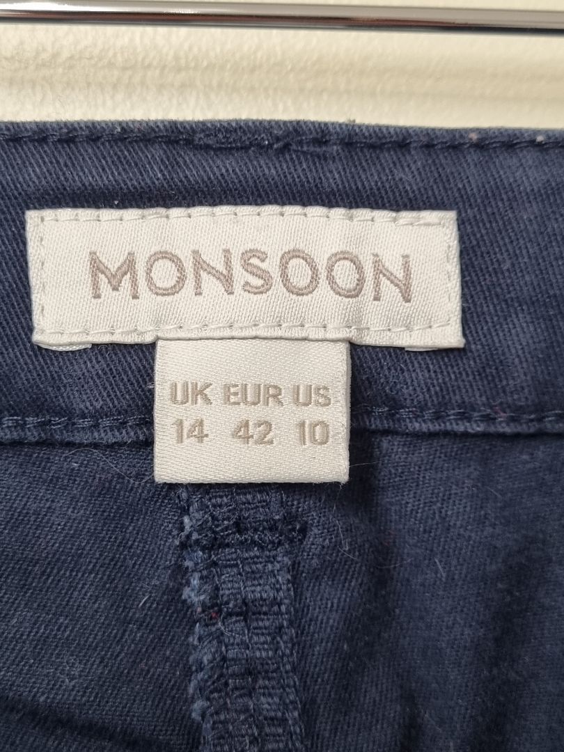 Monsoon Navy Brushed Cotton Cargo Trousers - Size 14