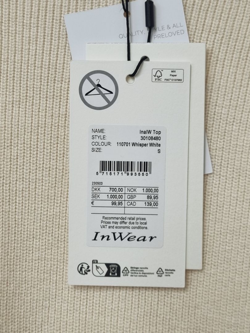 Inwear Cream Tank Top Jumper - Size S