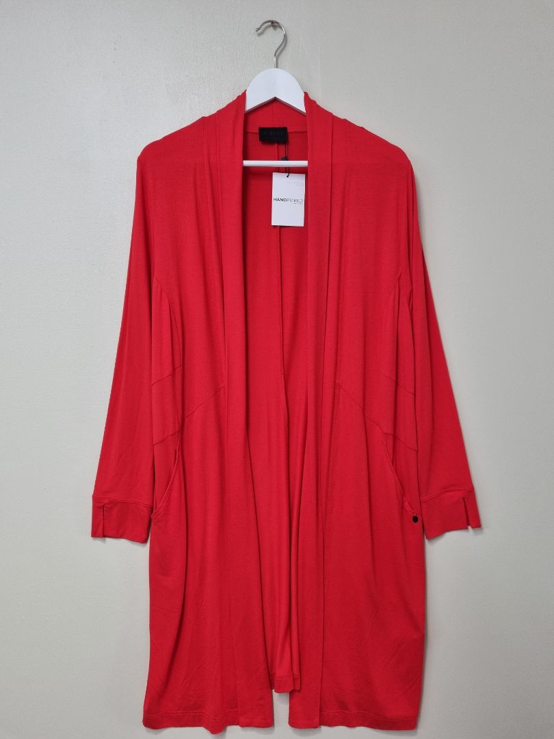 Q Neel Red Long Line Cardigan - Size 12