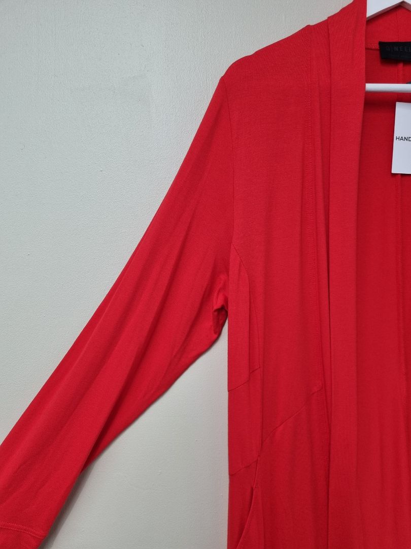 Q Neel Red Long Line Cardigan - Size 12