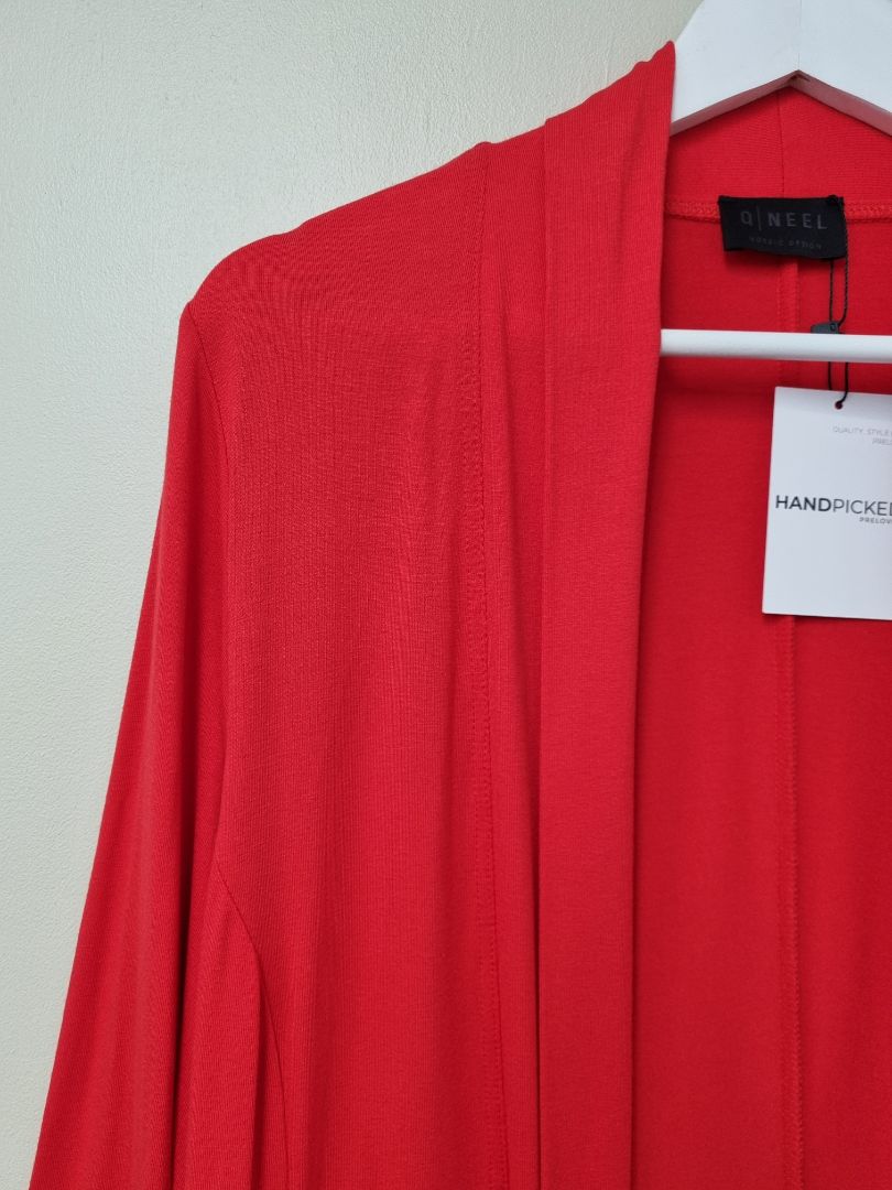 Q Neel Red Long Line Cardigan - Size 12
