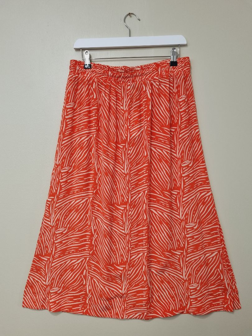 Whistles Orange White Midi Skirt - Size 14