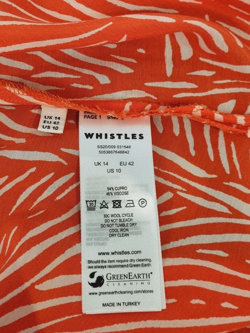 Whistles Orange White Midi Skirt - Size 14