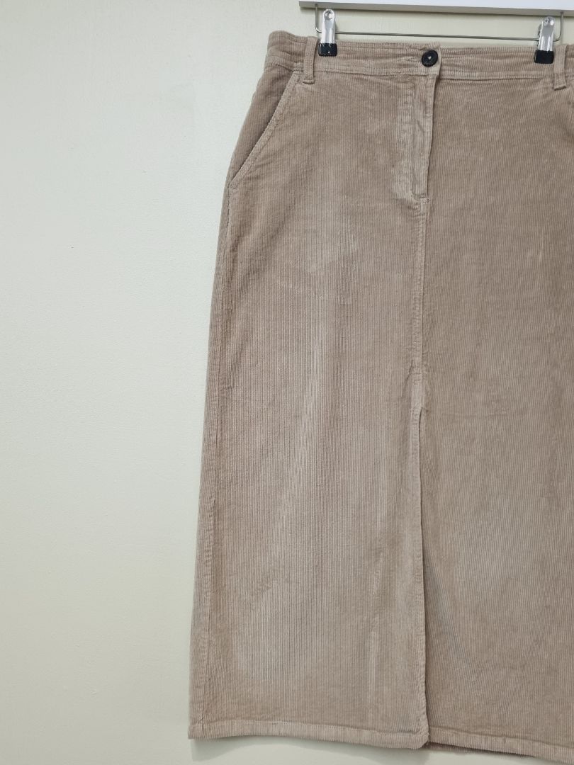 B Young Beige Cord Midi Pencil Skirt - Size 14