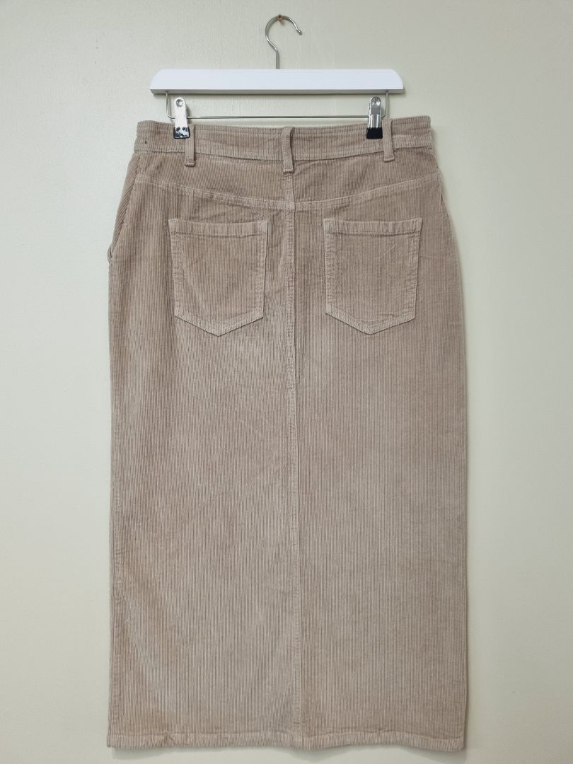 B Young Beige Cord Midi Pencil Skirt - Size 14