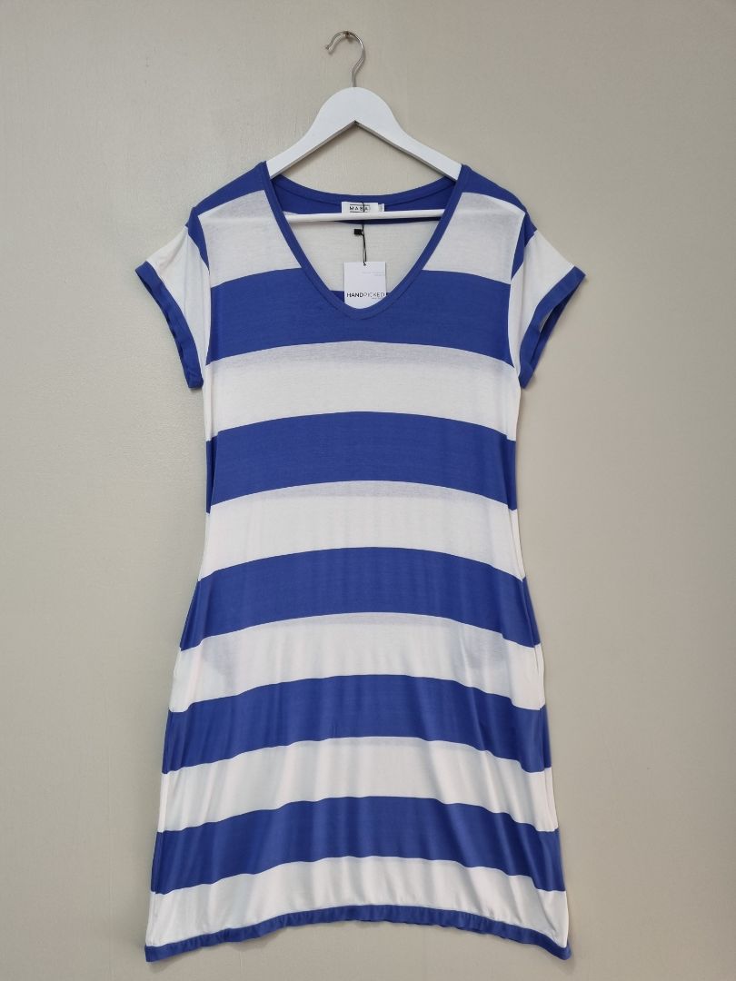 Masai Blue White Striped Jersey Dress - Size L