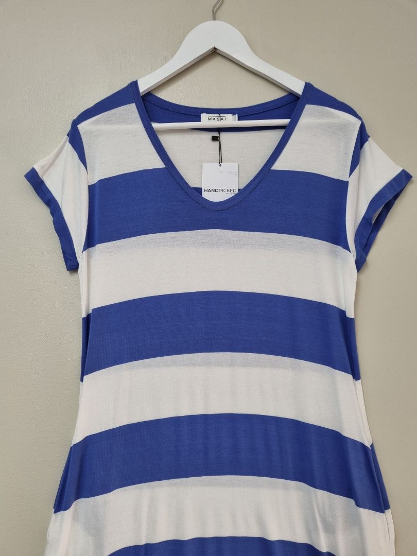 Masai Blue White Striped Jersey Dress - Size L