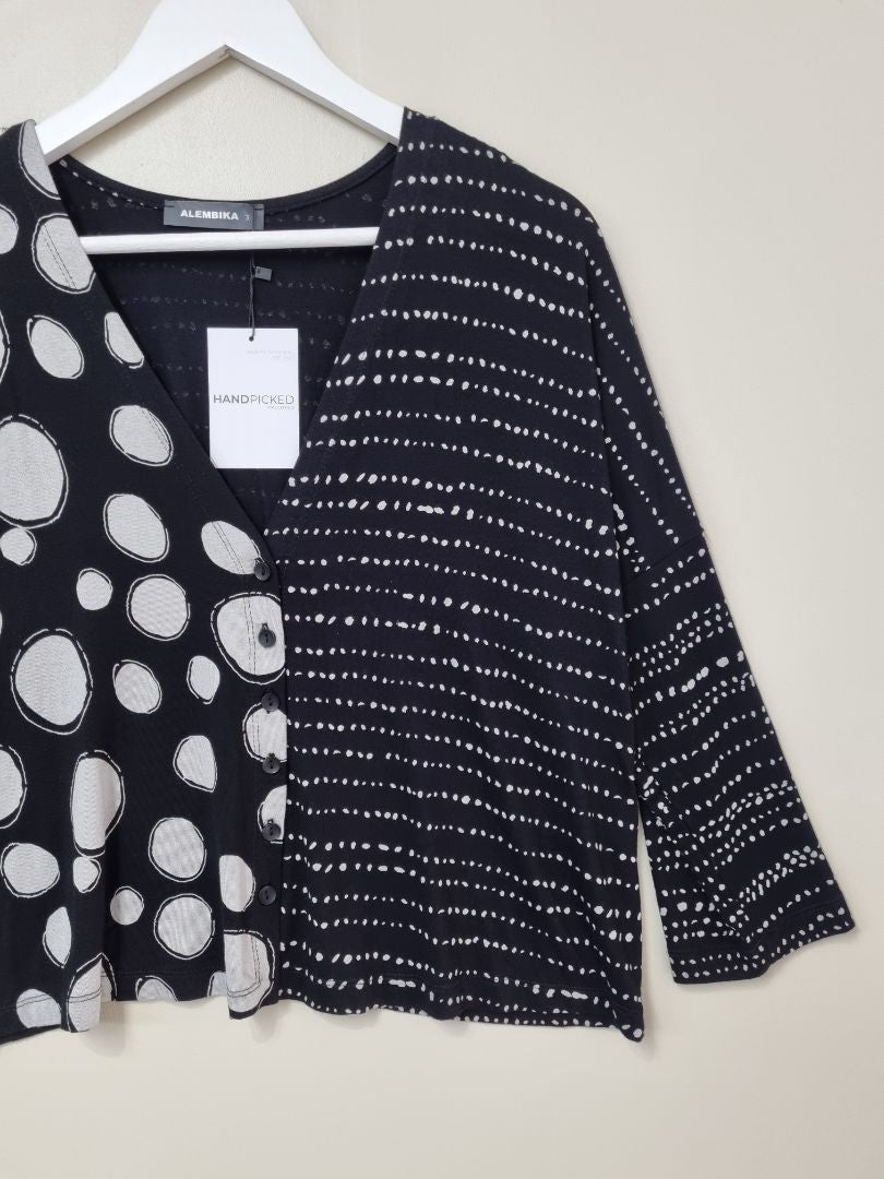 Alembika Black White Boxy Fit Blouse - Size 12