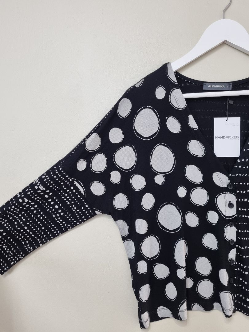 Alembika Black White Boxy Fit Blouse - Size 12