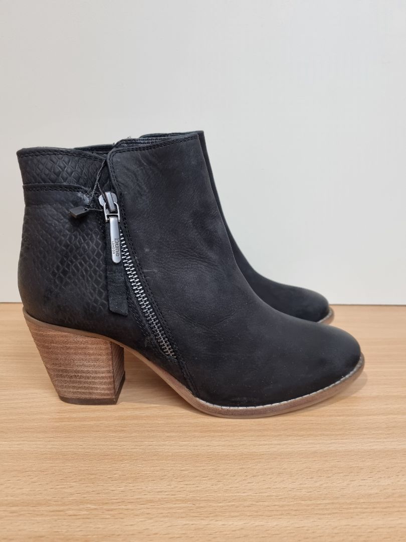 Dune Black Ponntoon Leather Block Heel Boots - Size 4 / 37