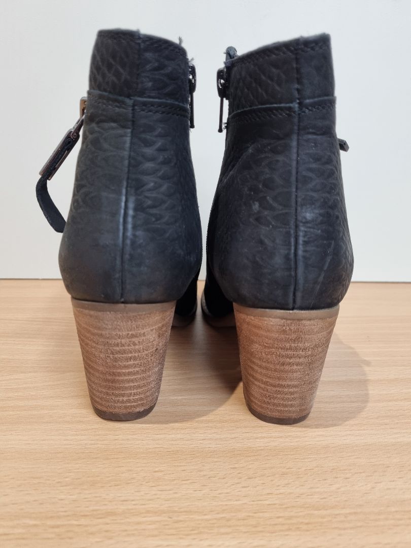 Dune Black Ponntoon Leather Block Heel Boots - Size 4 / 37