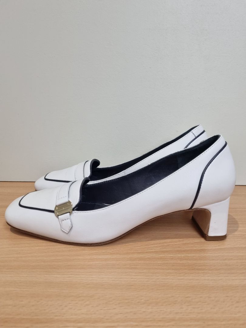 Hobbs White Carolina Block Heel Shoes - Size 5