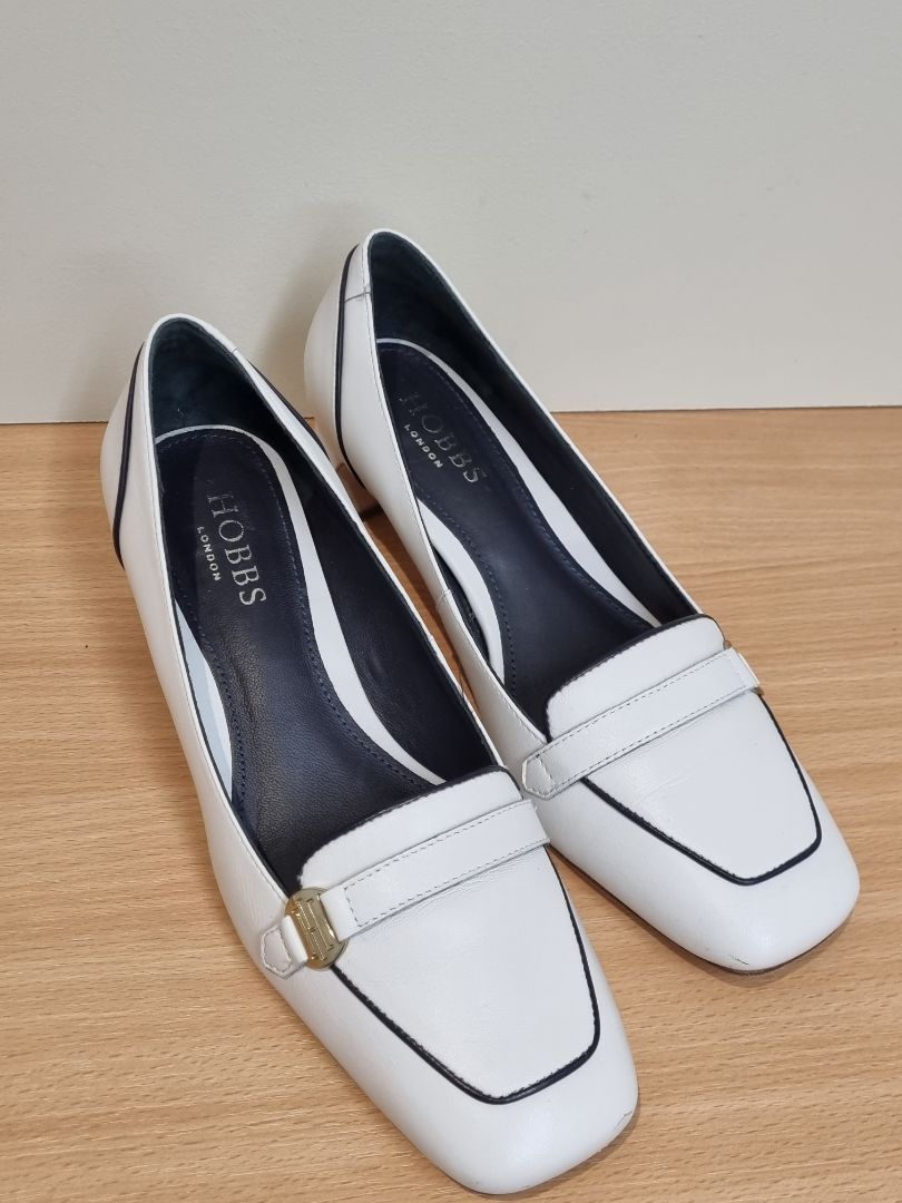 Hobbs White Carolina Block Heel Shoes - Size 5