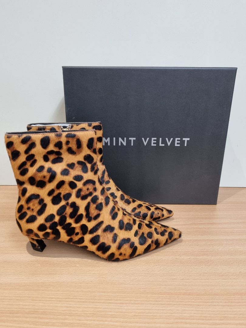 Mint Velvet Brown Black Animal Print Ankle Boots - Size 3