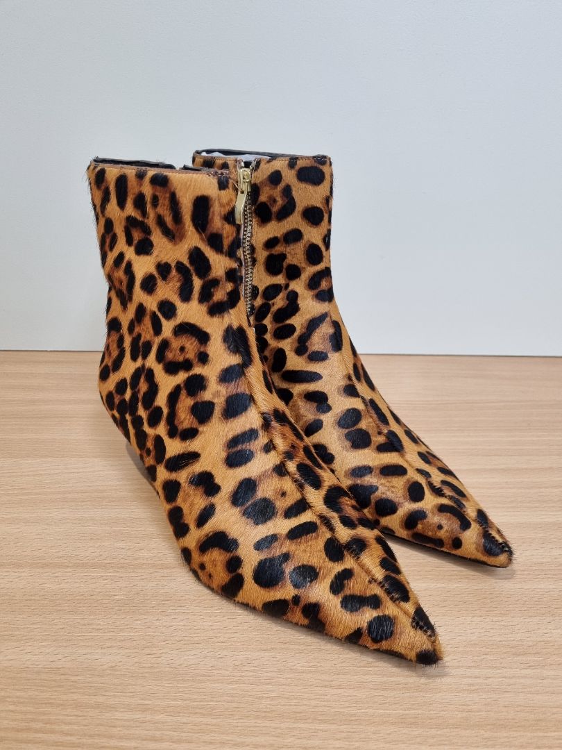 Mint Velvet Brown Black Animal Print Ankle Boots - Size 3