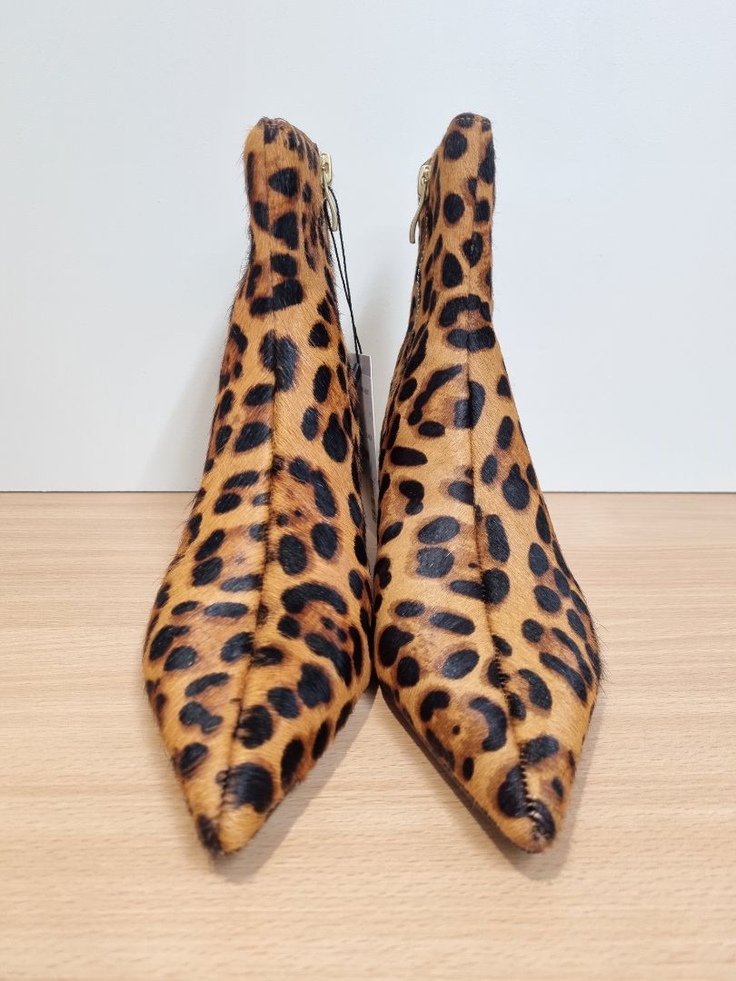 Mint Velvet Brown Black Animal Print Ankle Boots - Size 3